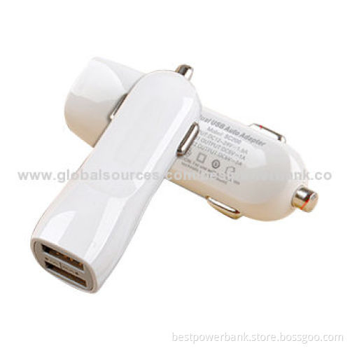 Dual-USB Car Chargers with Made of ABS Material, CE, FCC, RoHS Marks, 5.0V-2,100mA Output